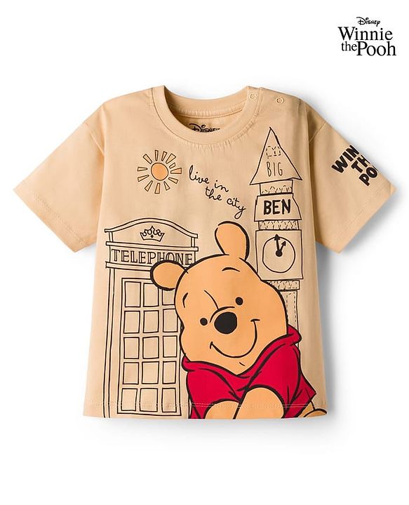 Babyhug Disney 100% Cotton Knit Half Sleeves Oversize T-Shirt With Winnie the Pooh Graphic - Yellow