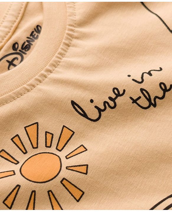 Babyhug Disney 100% Cotton Knit Half Sleeves Oversize T-Shirt With Winnie the Pooh Graphic - Yellow