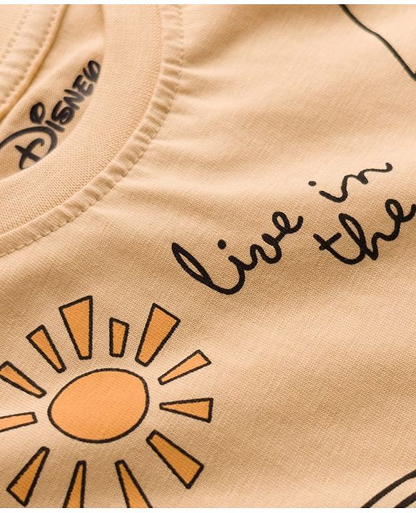 Babyhug Disney 100% Cotton Knit Half Sleeves Oversize T-Shirt With Winnie the Pooh Graphic - Yellow