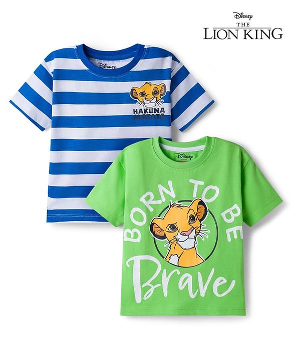 Babyhug Disney 100% Cotton Knit Half Sleeves Oversize T-Shirts With Lion King Graphic Pack of 2 - Multicolour