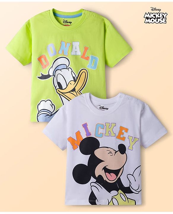 Babyhug Disney 100% Cotton Knit Half Sleeves Oversize T-Shirts With Mickey & Friends Graphic Pack of 2 - Multicolour