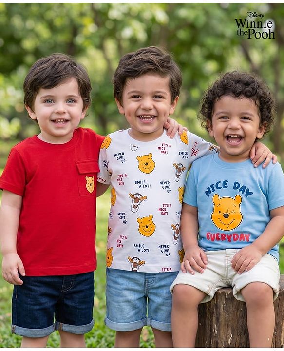 Babyhug Disney Single Jersey Knit Half Sleeves T-Shirts With Winnie & Friends Graphics Pack of 3 - Multicolor
