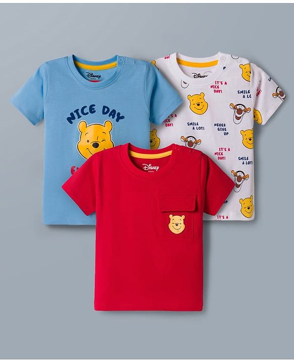 Babyhug Disney Single Jersey Knit Half Sleeves T-Shirts With Winnie & Friends Graphics Pack of 3 - Multicolor