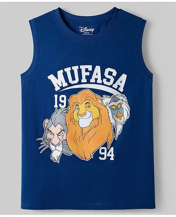 Pine Kids Disney Single Jersey Knit Sleeveless T-Shirts with Lion King Print Pack of 2- Blue & White