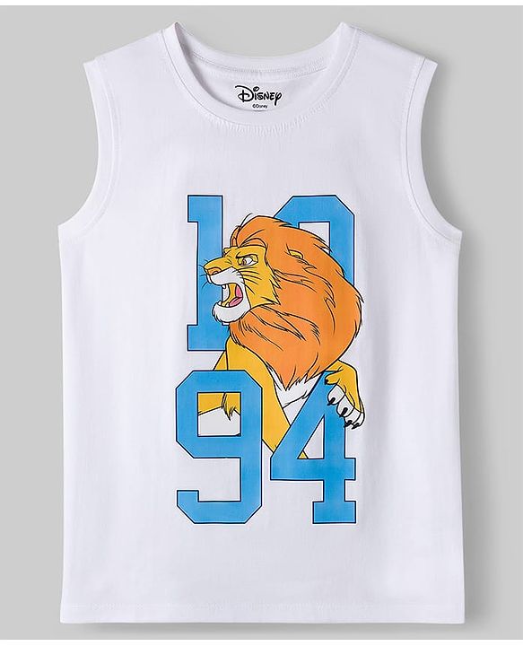 Pine Kids Disney Single Jersey Knit Sleeveless T-Shirts with Lion King Print Pack of 2- Blue & White
