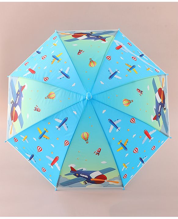 Babyhug Free Size Umbrella with Aeroplane Print - Blue