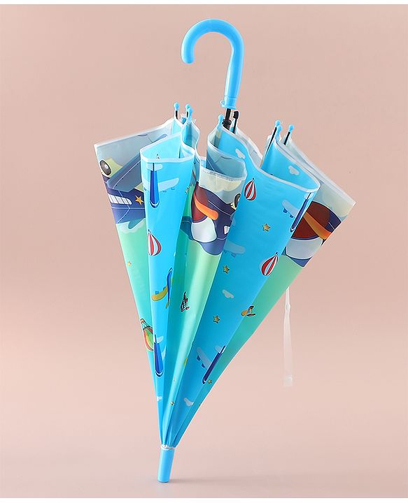 Babyhug Free Size Umbrella with Aeroplane Print - Blue