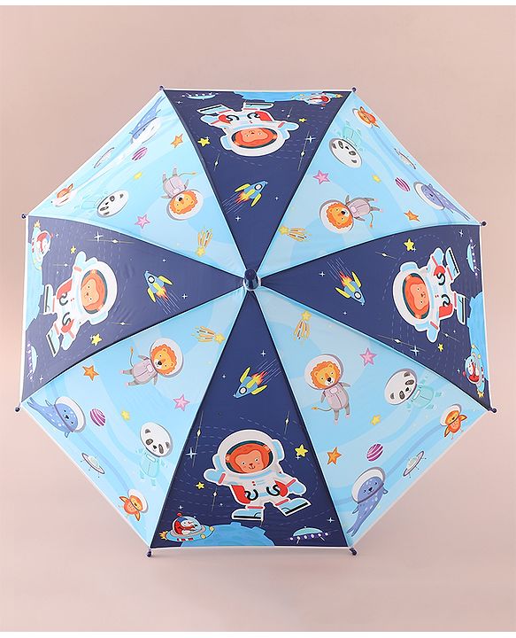 Babyhug Free Size Umbrella with Animal Print - Blue