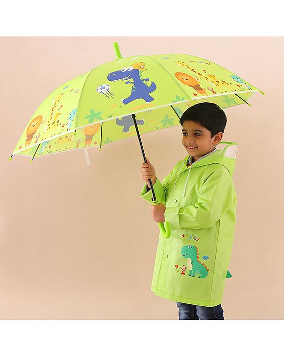 Babyhug Free Size Umbrella with Animal Print - Green