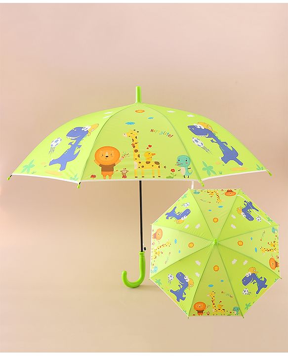 Babyhug Free Size Umbrella with Animal Print - Green