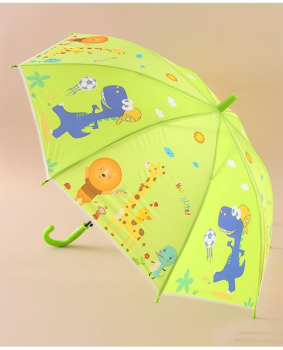 Babyhug Free Size Umbrella with Animal Print - Green