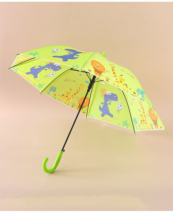 Babyhug Free Size Umbrella with Animal Print - Green