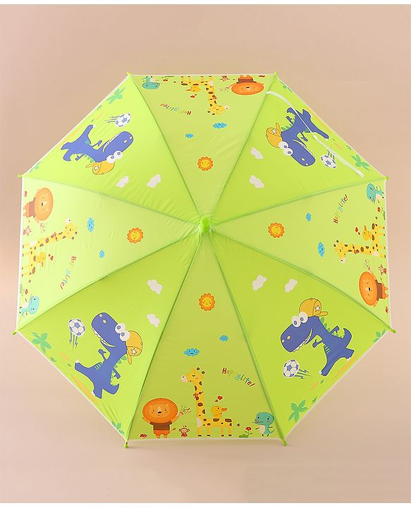 Babyhug Free Size Umbrella with Animal Print - Green