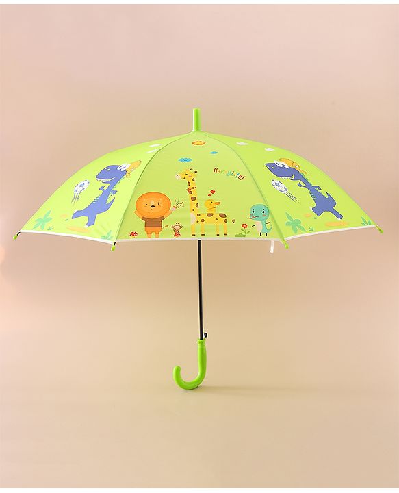 Babyhug Free Size Umbrella with Animal Print - Green