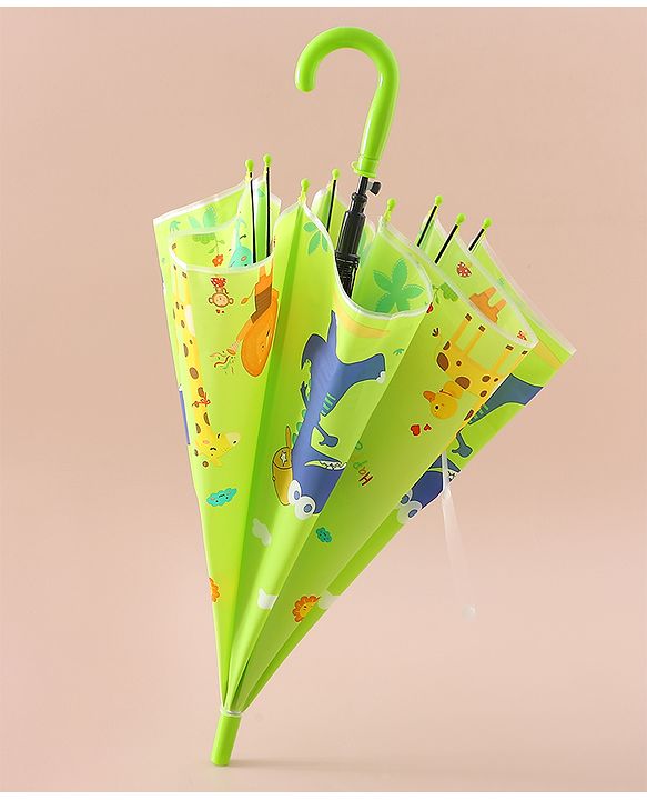 Babyhug Free Size Umbrella with Animal Print - Green