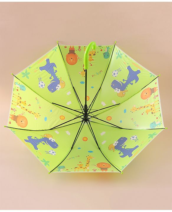 Babyhug Free Size Umbrella with Animal Print - Green