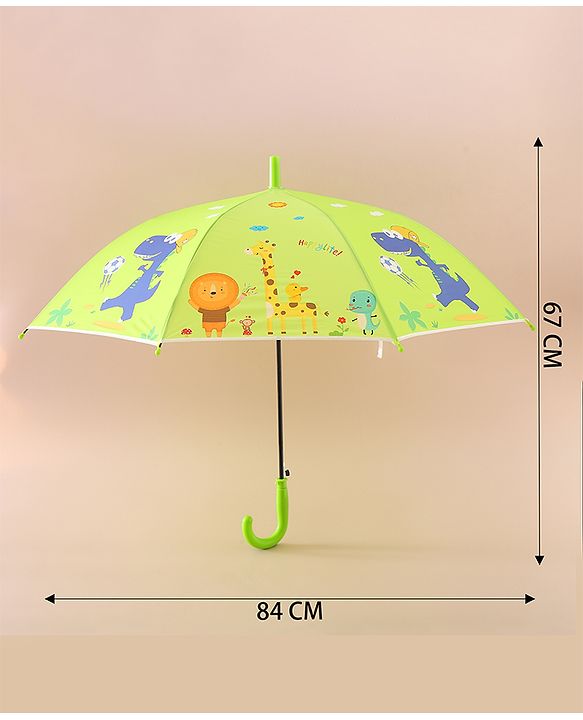 Babyhug Free Size Umbrella with Animal Print - Green
