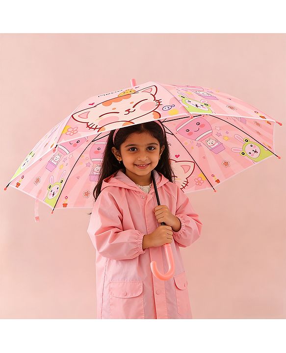 Babyhug Free Size Umbrella with Animal Print - Pink
