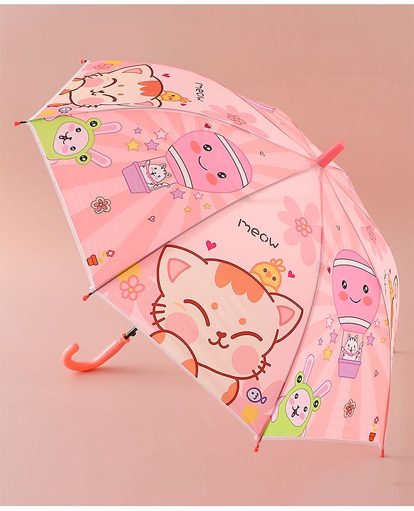 Babyhug Free Size Umbrella with Animal Print - Pink