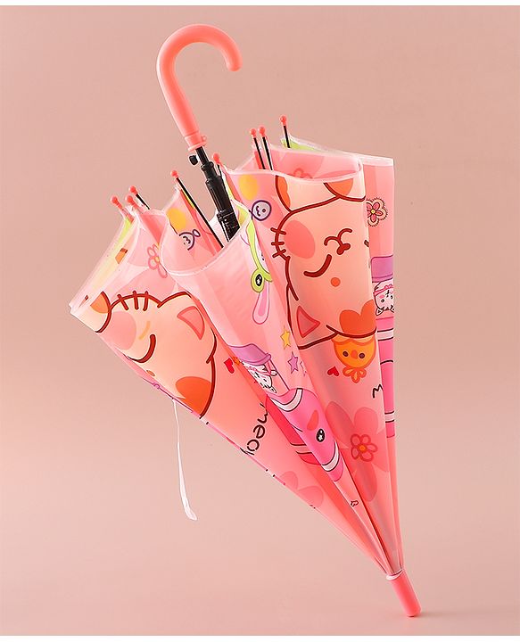 Babyhug Free Size Umbrella with Animal Print - Pink