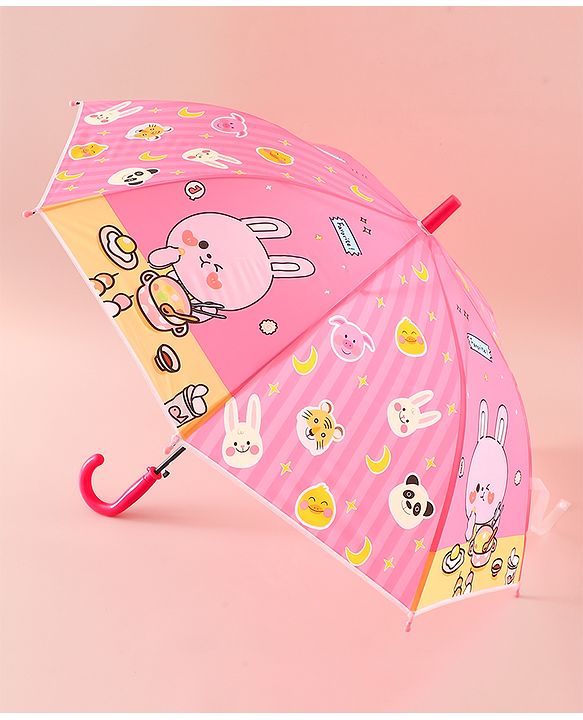 Babyhug Free Size Umbrella with Animal Print - Pink