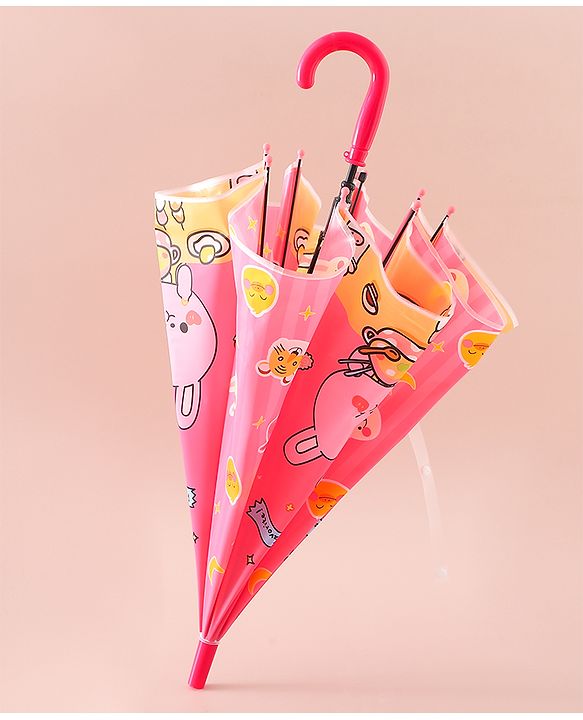 Babyhug Free Size Umbrella with Animal Print - Pink