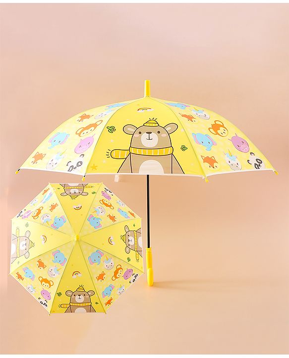 Babyhug Free Size Umbrella with Animal Print - Yellow