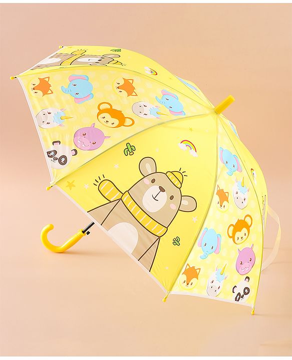 Babyhug Free Size Umbrella with Animal Print - Yellow