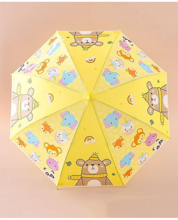 Babyhug Free Size Umbrella with Animal Print - Yellow