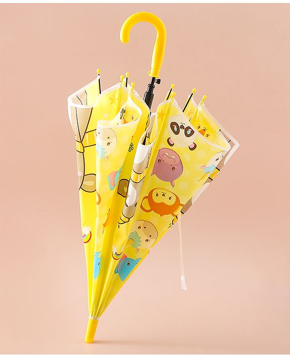 Babyhug Free Size Umbrella with Animal Print - Yellow