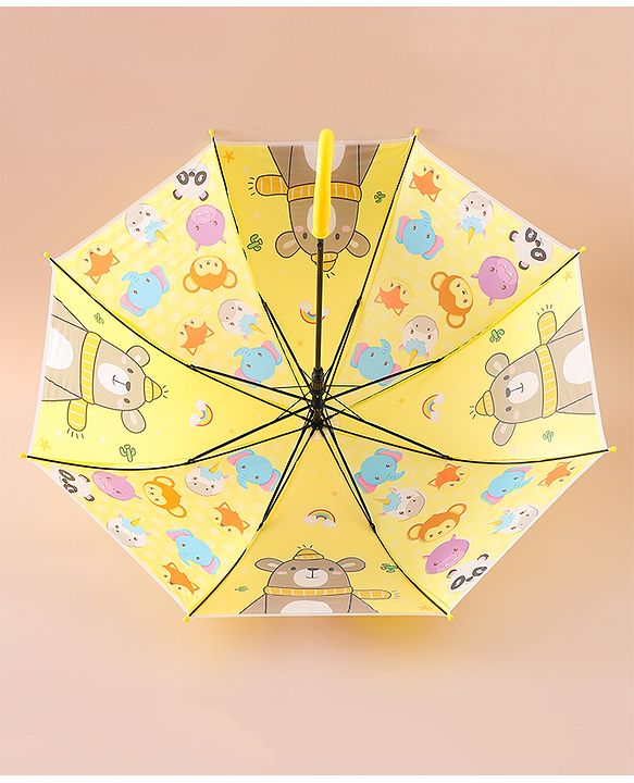 Babyhug Free Size Umbrella with Animal Print - Yellow