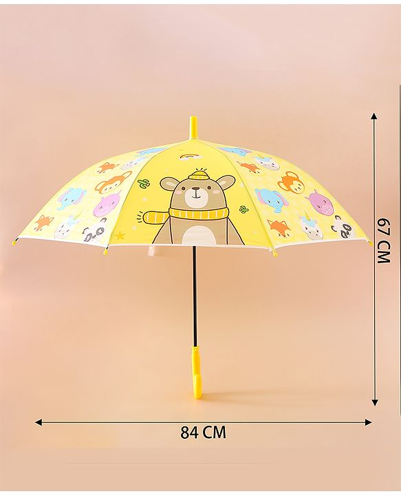 Babyhug Free Size Umbrella with Animal Print - Yellow