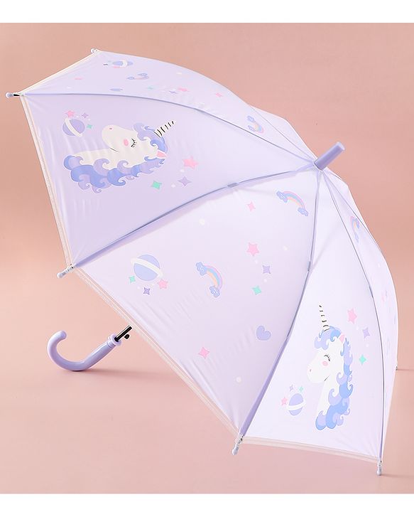 Babyhug Free Size Umbrella with Unicorn Print - Purple