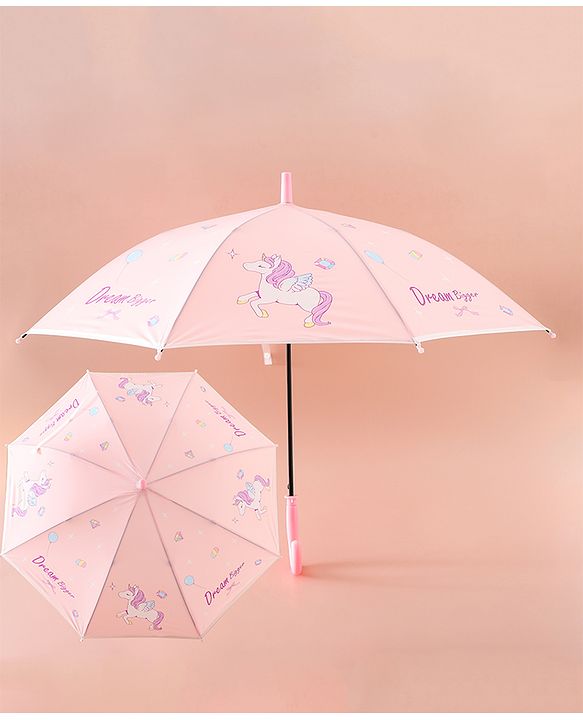 Babyhug Free Size Umbrella with Unicorn Print - Pink