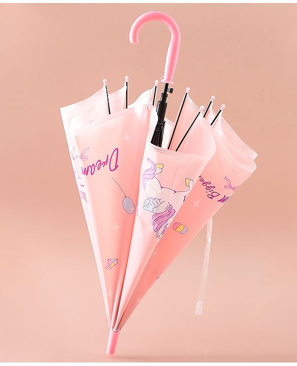 Babyhug Free Size Umbrella with Unicorn Print - Pink