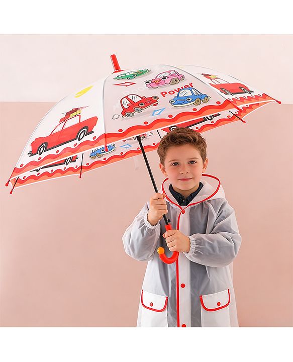 Babyhug Free Size Umbrella with Car Print - Red