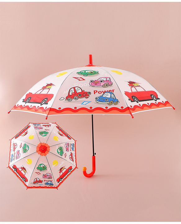 Babyhug Free Size Umbrella with Car Print - Red