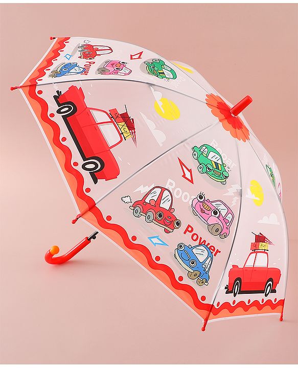 Babyhug Free Size Umbrella with Car Print - Red