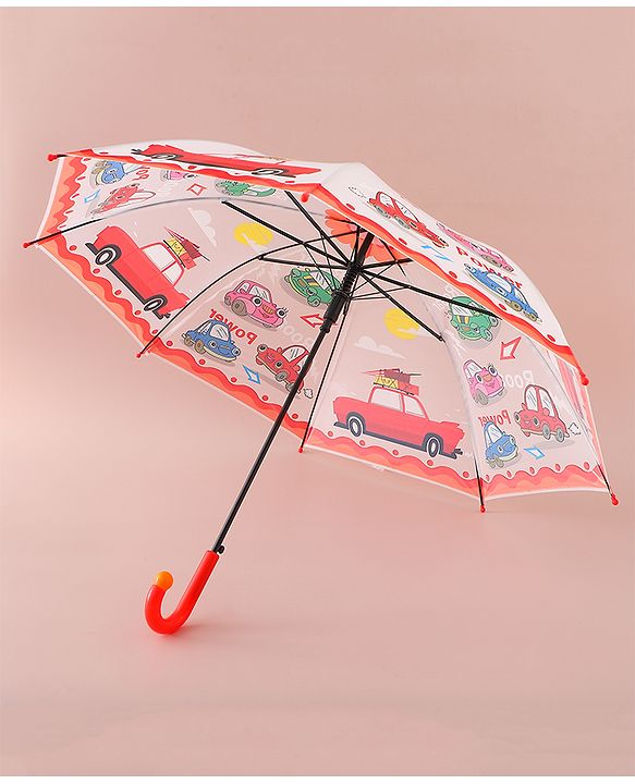 Babyhug Free Size Umbrella with Car Print - Red
