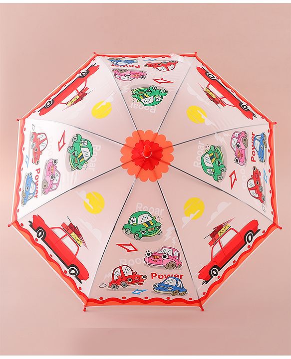 Babyhug Free Size Umbrella with Car Print - Red