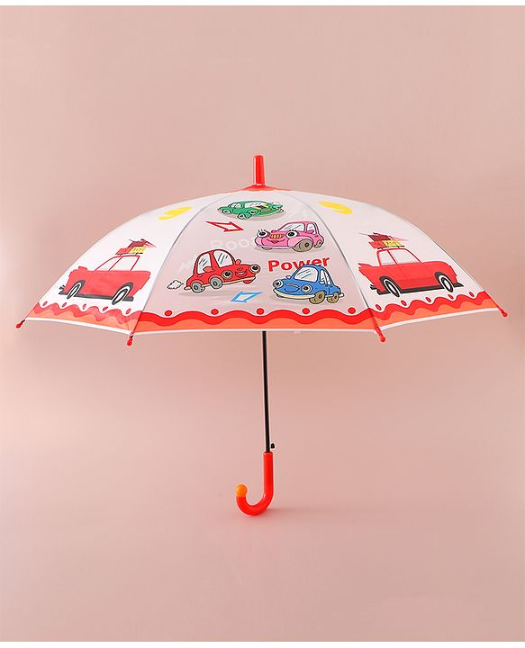 Babyhug Free Size Umbrella with Car Print - Red