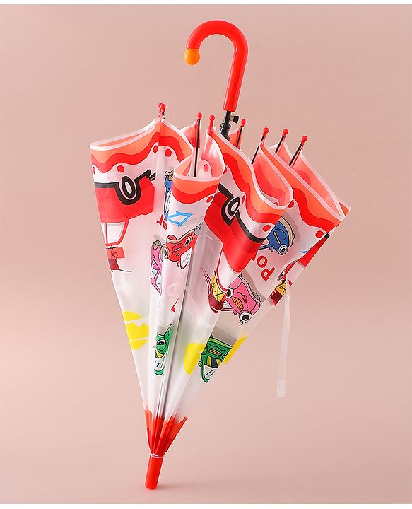 Babyhug Free Size Umbrella with Car Print - Red