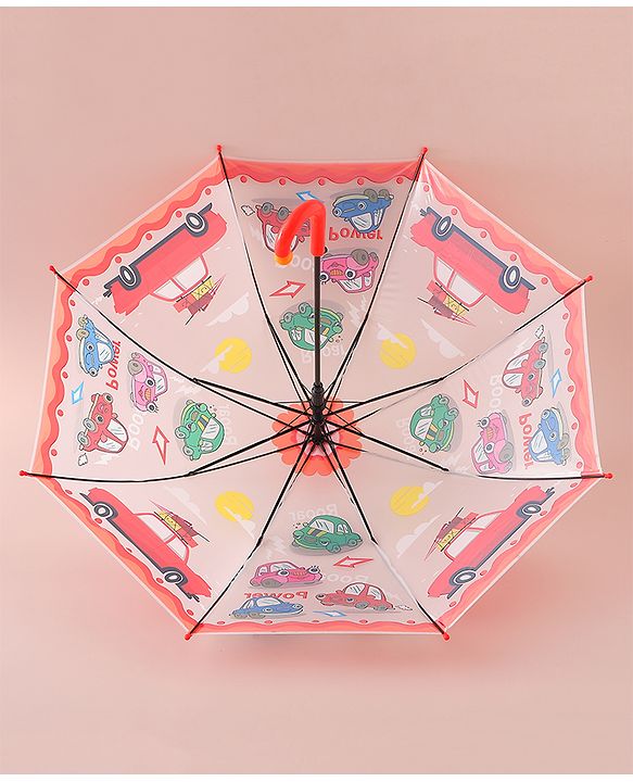 Babyhug Free Size Umbrella with Car Print - Red