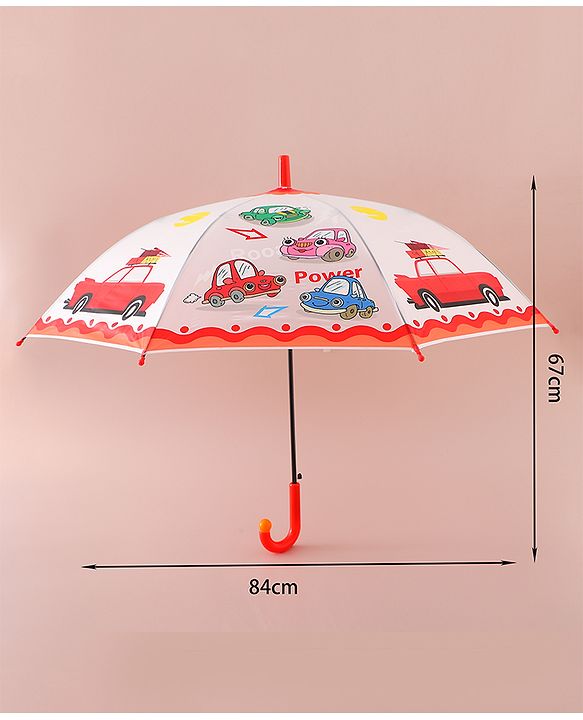 Babyhug Free Size Umbrella with Car Print - Red