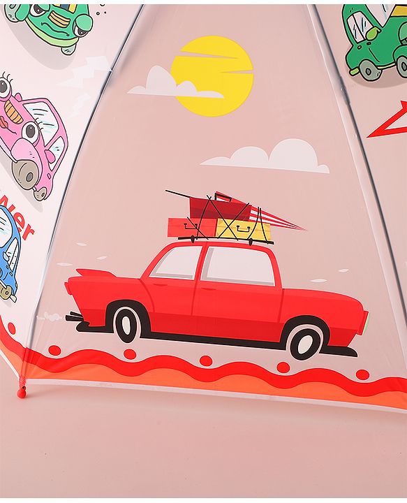 Babyhug Free Size Umbrella with Car Print - Red