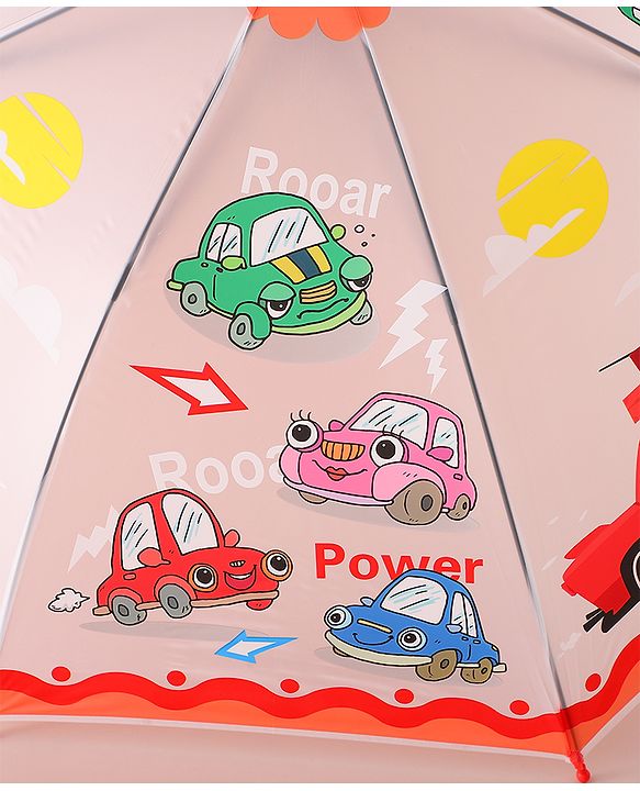 Babyhug Free Size Umbrella with Car Print - Red