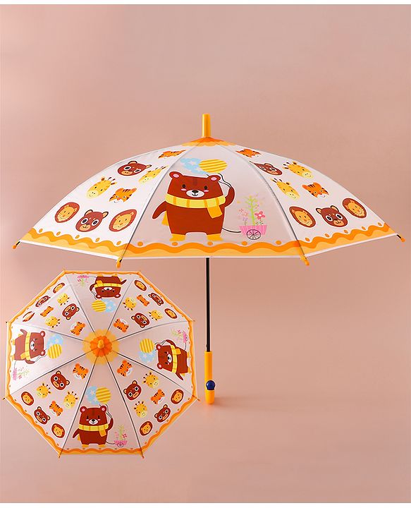 Babyhug Free Size Umbrella with Teddy Bear Print - Yellow