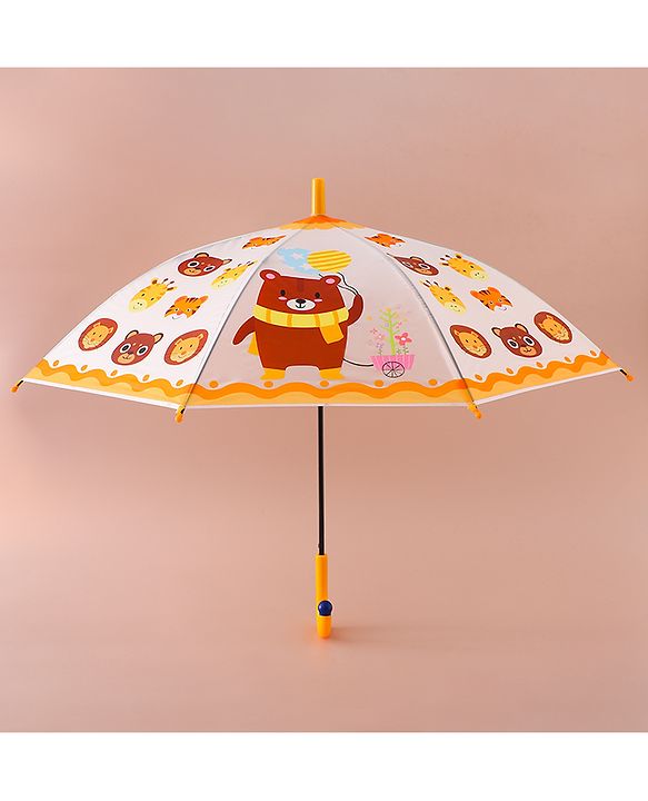 Babyhug Free Size Umbrella with Teddy Bear Print - Yellow