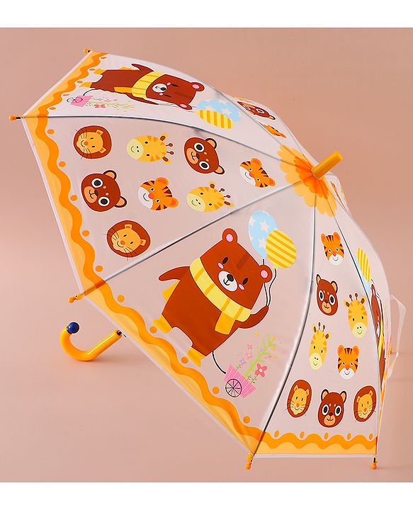 Babyhug Free Size Umbrella with Teddy Bear Print - Yellow