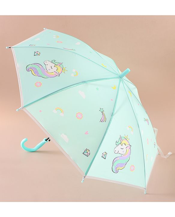 Babyhug Free Size Umbrella with Unicorn Print - Sea Green
